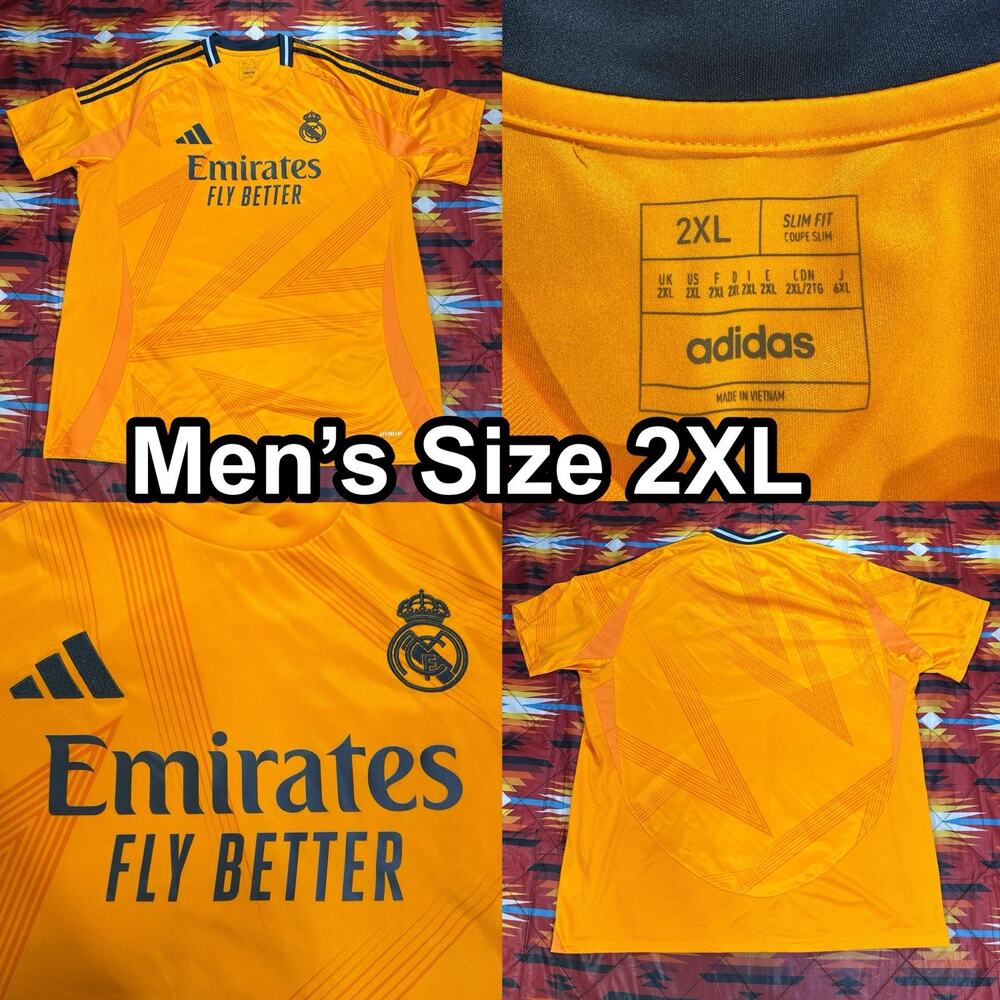 adidas Real Madrid 2024/25 Mens Size 2XL Away Orange Jersey IU5013 Slim Fit